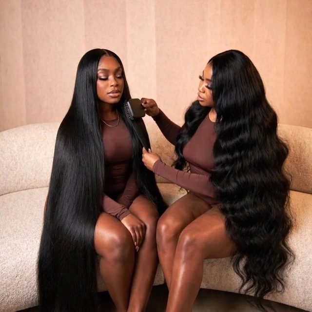 A 2Faces stylist combing through a client's hair